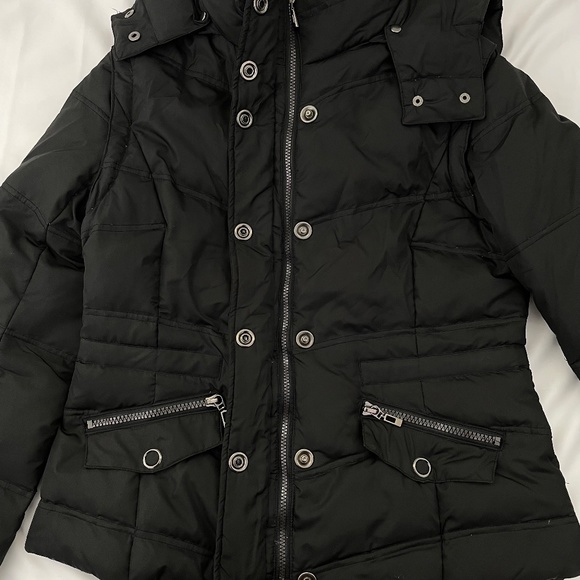 Brandon Thomas Medium Puffer Jacket Black with Removable Hood and Arm Sleeves - Picture 2 of 11